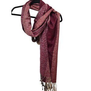 Pashmina Red & Pink Leopard Print 100% Pashmina Scarf Fringe Size72x26